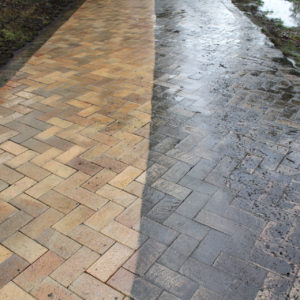 Brick driveway (half dirty-half clean)